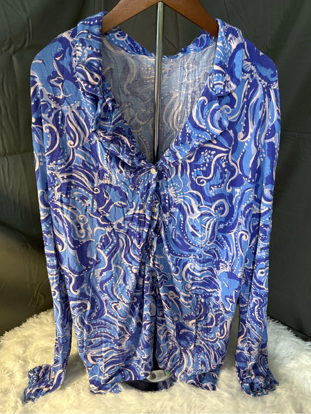 Lilly Pulitzer pj front knit ruffle top XL EUC - Picture 2 of 6